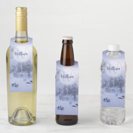 Etiqueta Para Garrafa Monograma da floresta de névoa das maravilhas do i