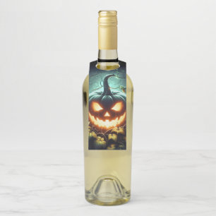 Etiqueta Para Garrafa Natureza assustadora abóbora de Halloween brilhant