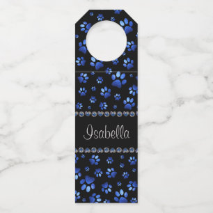 Etiqueta Para Garrafa Nome personalizado, patas de cão com brilho azul