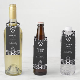 Etiqueta Para Garrafa Obrigado floral branco e preto minimalista