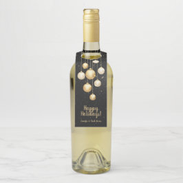 Etiqueta Para Garrafa Ornamentos de Árvore de Natal Dourados em Preto