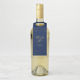 Etiqueta Para Garrafa Ouro & Azul Marinho Elegante Cumprimentos 50º Aniv