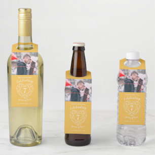 Etiqueta Para Garrafa ouro de fotos de aniversário de 7 sapphire