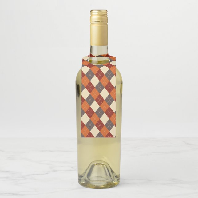 Etiqueta Para Garrafa Padrão de Gingham de outono (Na garrafa)