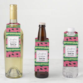 Etiqueta Para Garrafa Padrão de Melancia Fofa Rosa e Verde de Aniversári