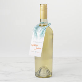 Etiqueta Para Garrafa Palma rosa verde-tropical do casamento com aquarel