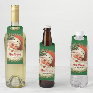 Etiqueta Para Garrafa Papai Noel Vintage com Coroa de Natal