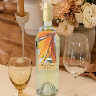 Etiqueta Para Garrafa Pássaro Tropical do Casamento Floral do Paraíso