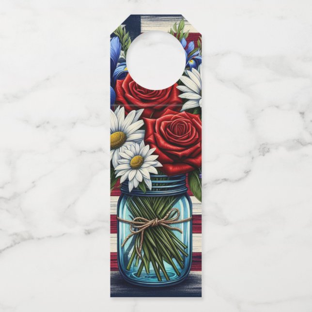 Etiqueta Para Garrafa Patriótico, floral Americano angustiado (Frente)