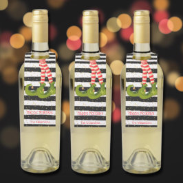 Etiqueta Para Garrafa Pernas do Elfo de Natal em Stripes Feriado