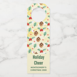 Etiqueta Para Garrafa Pine Cones e Holly Natal Patterno