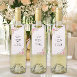 Etiqueta Para Garrafa Pink Watercolor flowers Gold Modern Wedding Party