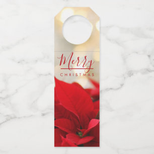 Etiqueta Para Garrafa Poinsétias vermelhas com Natal dourado de Bokeh
