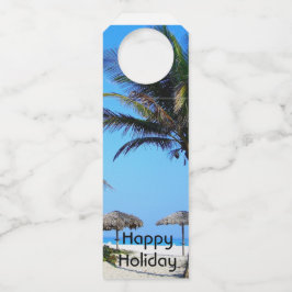 Etiqueta Para Garrafa Praia Sandy com Palmeiras e Vista Oceânica