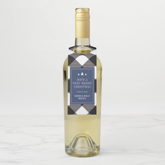 Etiqueta Para Garrafa Presente Personalizado de Natal na Xadrez Buffalo  (Na garrafa)