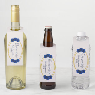 Etiqueta Para Garrafa Quinceañera Real Azul e Geométrica Dourada