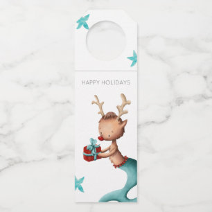 Etiqueta Para Garrafa Rena de Natal única com cauda de sereia