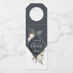 Etiqueta Para Garrafa Rosas brancos e azevinho do quadro do buquê do