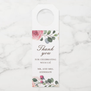 Etiqueta Para Garrafa Rosas cor-de-água rosa. Obrigado de casamento