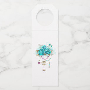 Etiqueta Para Garrafa Rosas Turquesas com Chaves