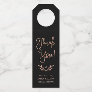 Etiqueta Para Garrafa Script rosa Dourado   Preto Profundo Obrigado