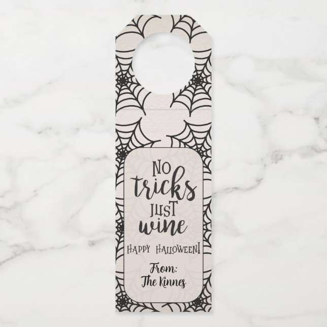 Etiqueta Para Garrafa Sem Truques Apenas Vinho Beige Black Webs (Frente)