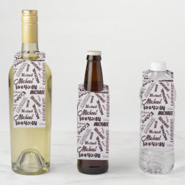 Etiqueta Para Garrafa Seu nome padrão monograma rosa cor sombra