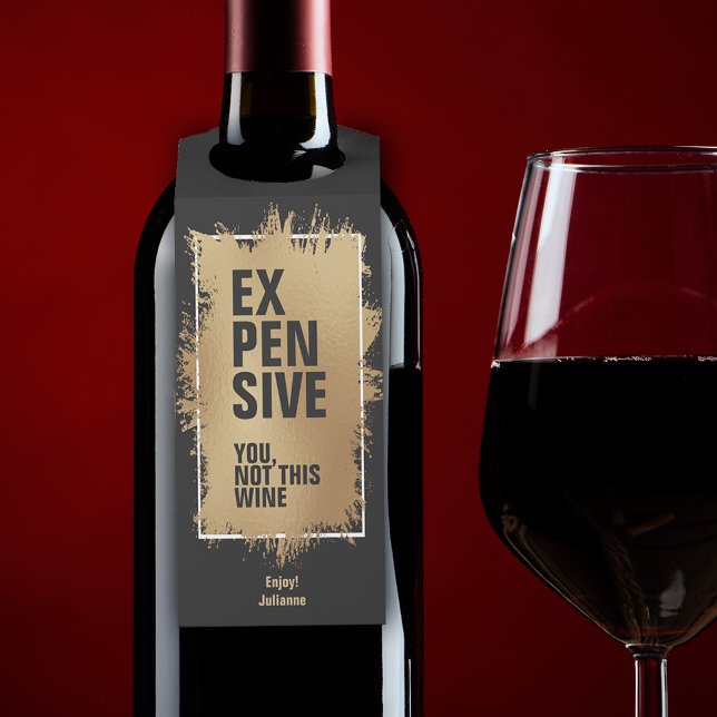 Etiqueta Para Garrafa Texto CARO - Folha de Ouro em Preto (Criador carregado)