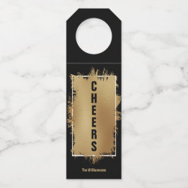 Etiqueta Para Garrafa Texto CHEERS - Folha de ouro em preto