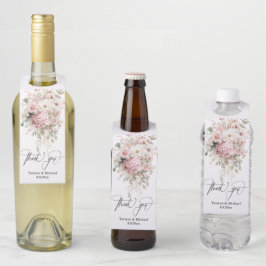 Etiqueta Para Garrafa thank you, watercolor pink floral bouquet wedding