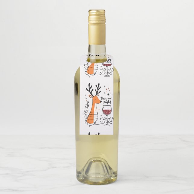 Etiqueta Para Garrafa Tipsy and Bright Reindeer  (Na garrafa)