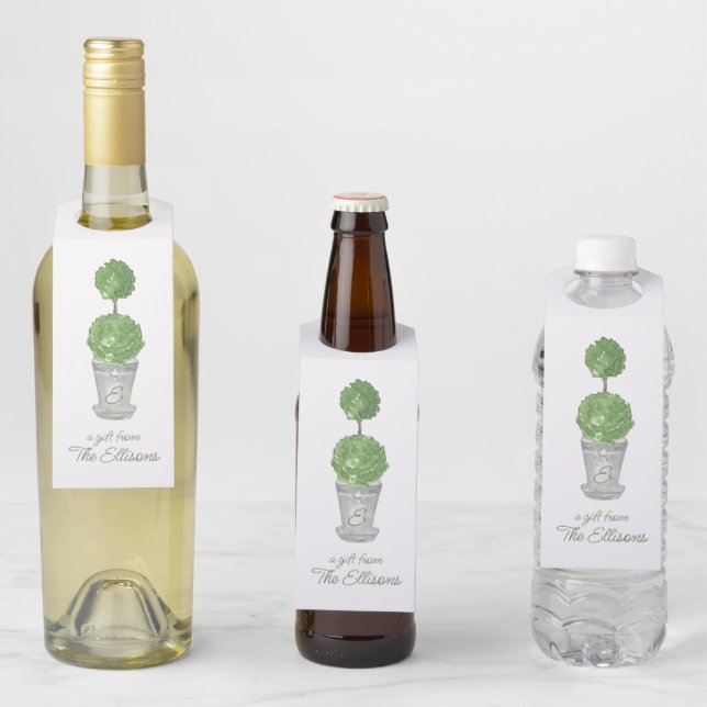 Etiqueta Para Garrafa Topiário Monogramado em Aquarela (In Situ)