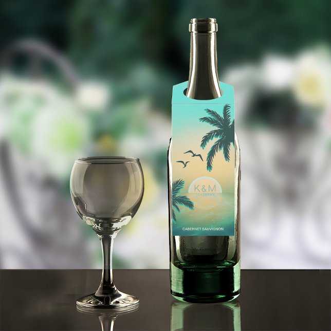 Etiqueta Para Garrafa Tropical Isle Sunrise Teal ID581 (Wine Bottle In Situ)