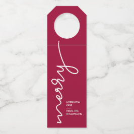 Etiqueta Para Garrafa Vermelho Borgonha Personalizado | Script Feliz Nat