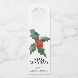 Etiqueta Para Garrafa Watercolor Holly deixa o Natal