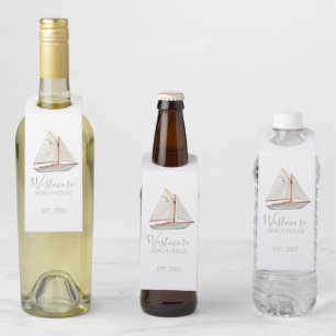 Etiqueta Para Garrafa Watercolor Sailboat Beach House