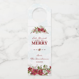Etiqueta Para Garrafa Xmas Snowflakes Poinsettia Coma Bebida e seja Feli