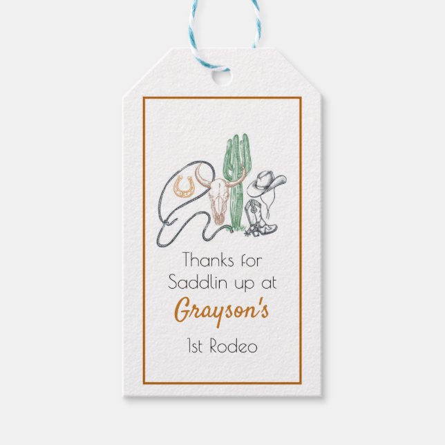 Etiqueta Para Presente 1º Rodeio, Primeiro Aniversário Rodeio, Aniversári (Frente)