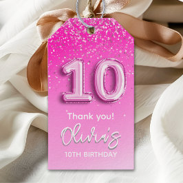 Etiqueta Para Presente 10th Birthday Girl with Pink Number Balloon