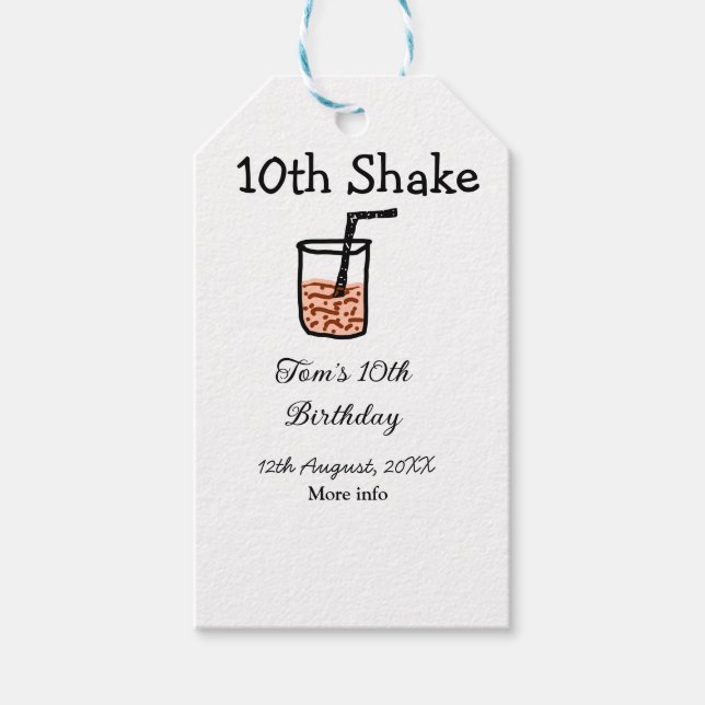 Etiqueta Para Presente 10th Shake 10th feliz aniversário, milkshake scrib (Frente)