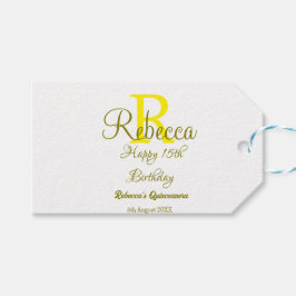 Etiqueta Para Presente 15 Feliz Aniversário Amarelo Apelido Monograma Mod