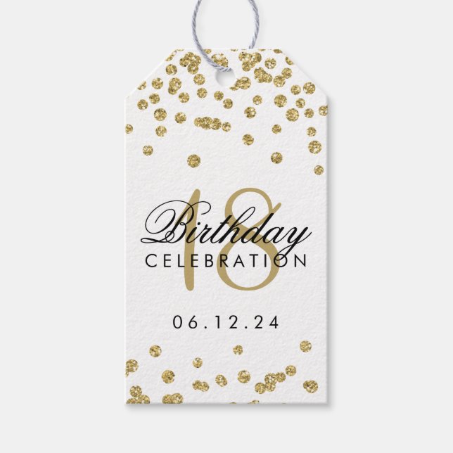 Etiqueta Para Presente 18º Aniversário Dourado Faux Glitter Confetti Whit (Frente)
