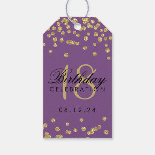 Etiqueta Para Presente 18º aniversário Faux Glitter Confetti Purple Dou
