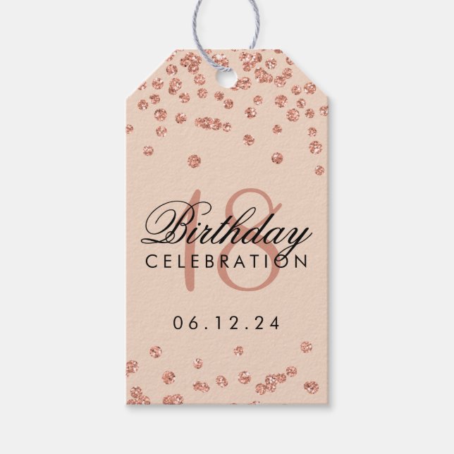Etiqueta Para Presente 18º Aniversário Rosa Dourado Faux Glitter Confetti (Frente)