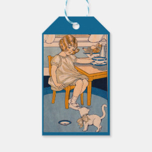 Etiqueta Para Presente 1920 menina e seu gatinho branco