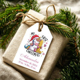Etiqueta Para Presente 1st Baby Christmas Pink Gold Unicorn