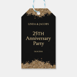 Etiqueta Para Presente 25th Wedding Anniversary Gold Faux Glitter 