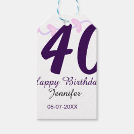 Etiqueta Para Presente 40th birthday add name date year purple floral pin