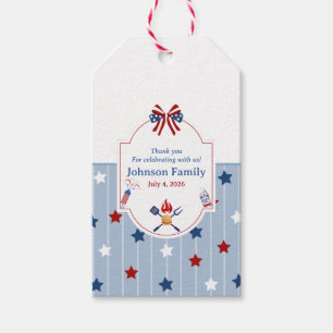 Etiqueta Para Presente 4 de Julho Churrasco Vermelho Branco Azul Listras 