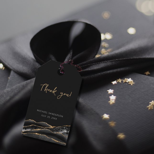 Etiqueta Para Presente 50º Aniversário do Dourado Agate Azul Obrigado (Criador carregado)